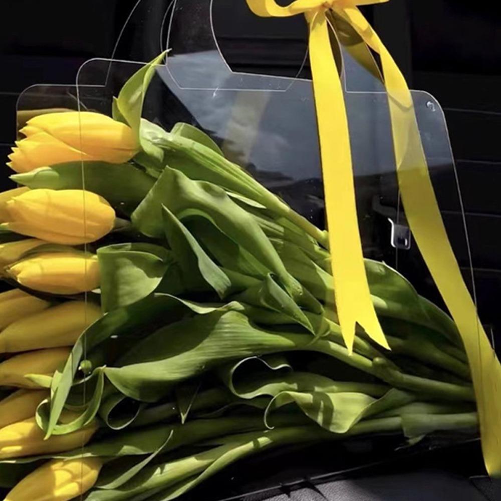 

3 шт. Прозора ПЕТ-сумка для букета квітів з ручкою, водонепроникна сумка для пакування квітів, портативна романтична подарункова коробка для квітів 30-12-37 cm