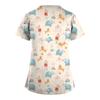 Plus Size Cute Printed Scrub Working Uniform Tops For Women Cross V-Neck Short Sleeve Fun T-Shirts Workwear Tee With Pockets
