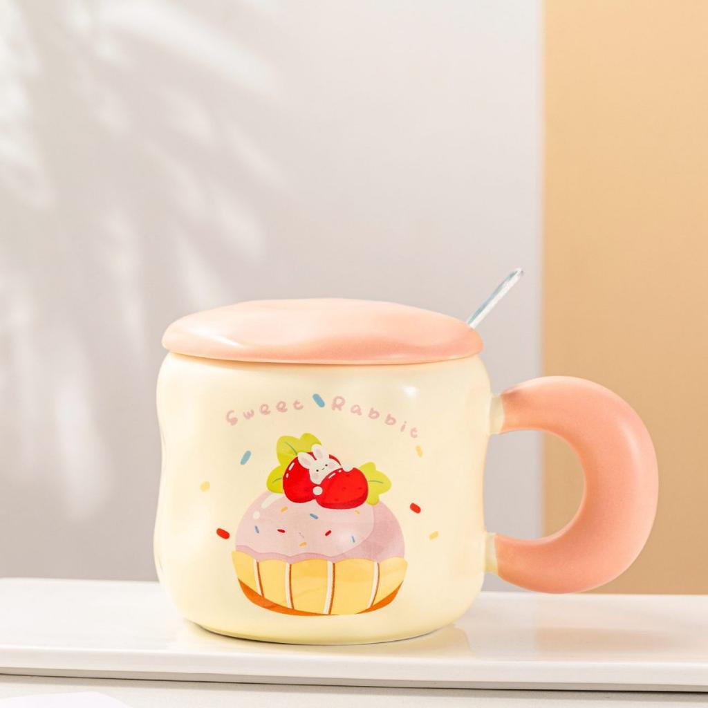 Niche Ceramic Cup  Fat Hand Held Mug  Cute Style Cup  High Value  Spoon  Water Cup  Coffee  Milk Tea Cup