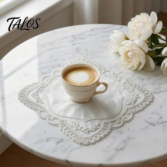Light Luxury Table Ornaments Retro Square Placemat, Floral Embroidery Coaster with Beads, Heat Resistant High End Home Furnishing Mats Place