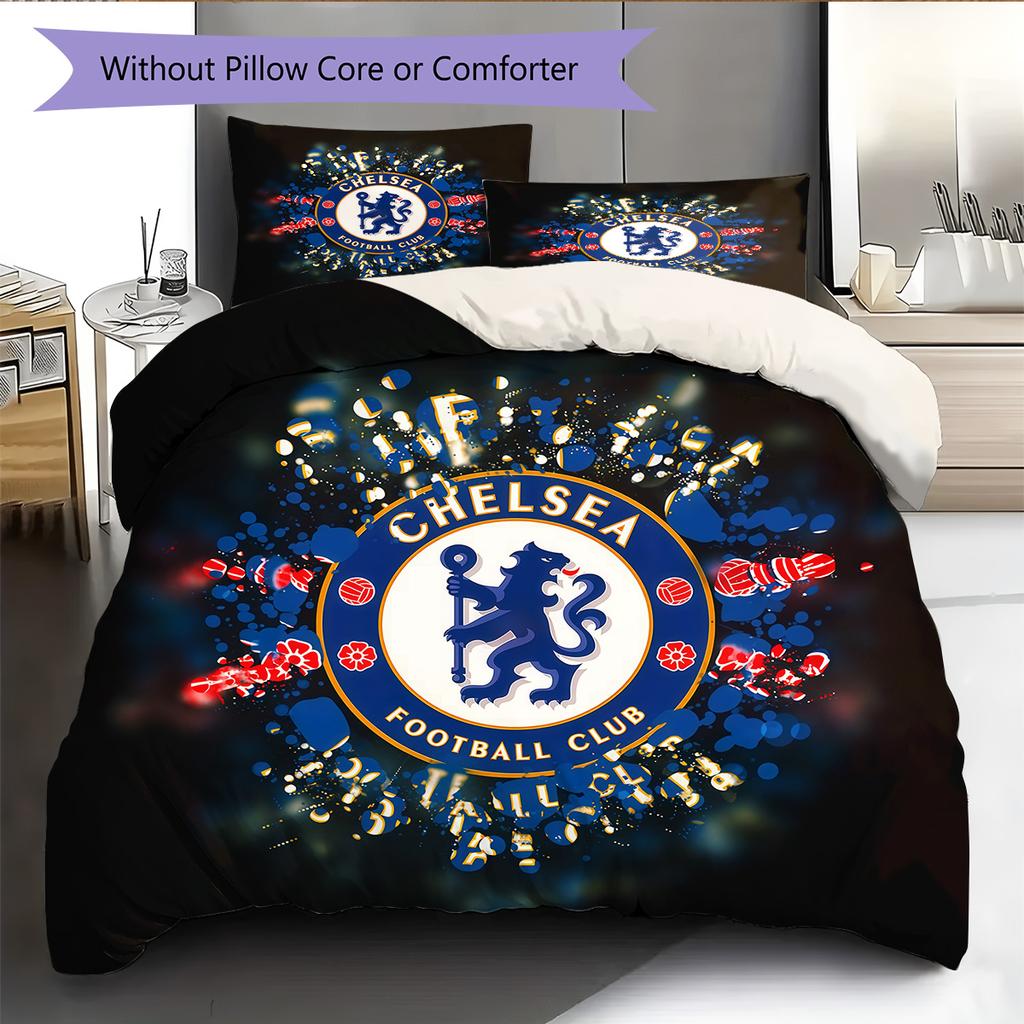 Chelsea FC Pattern Bedding Quilt Set  Home Decoration  Gift (1 * duvet cover + 2 * pillowcase  without core)
