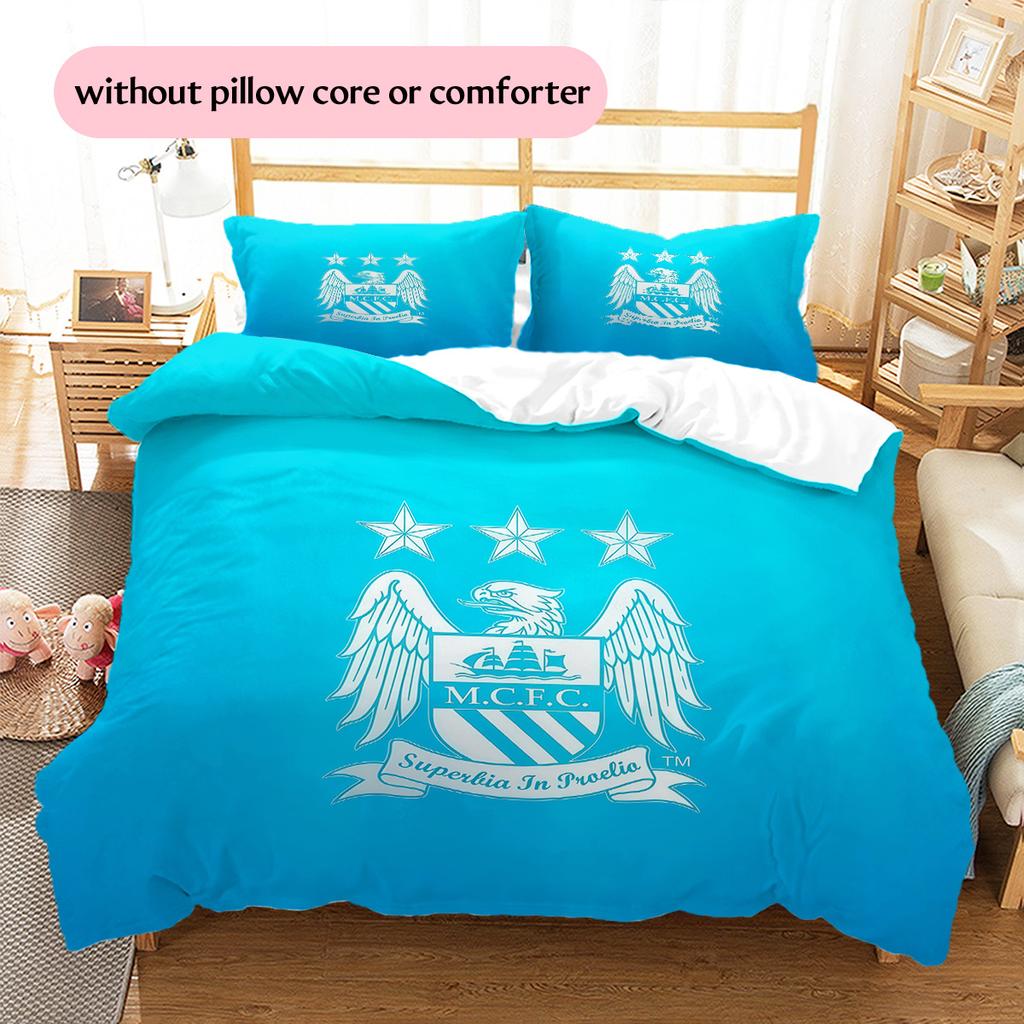 Manchester City Pattern Bedding Quilt Set Home Decoration Gift (1 * duvet cover + 2 * pillowcase without core)