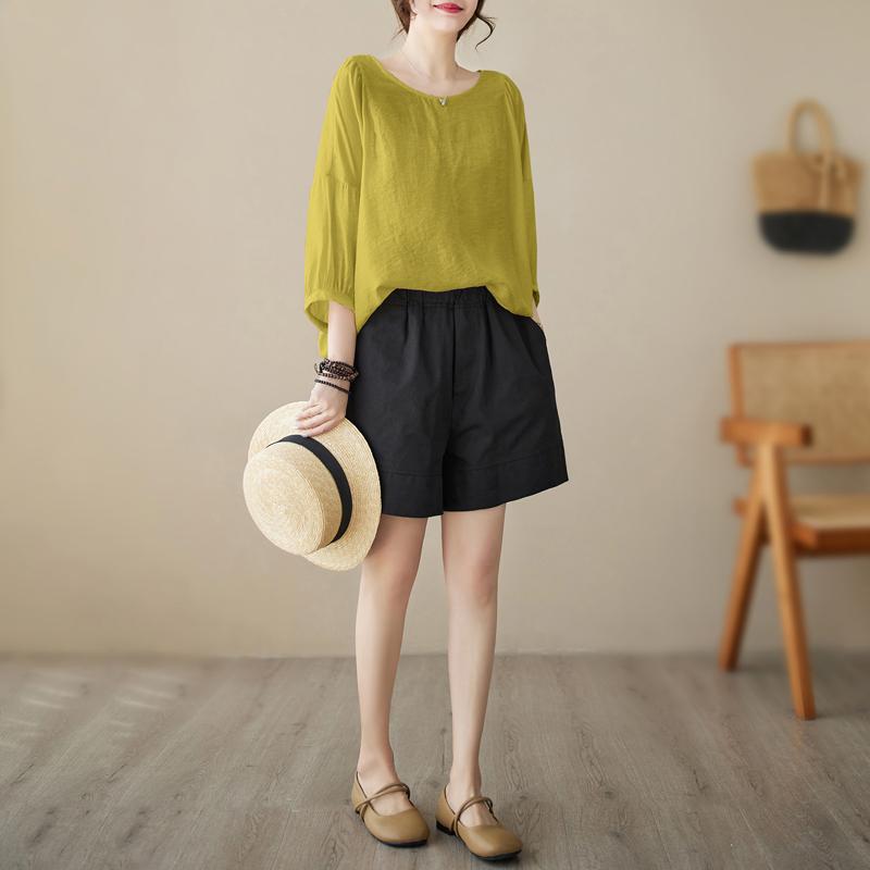 

DIMANAF 2023 Женщины Летняя спина Кружевные шорты Маленькая рубашка Футболка Фонарь Чехол Рукав Голова Однотонные топы