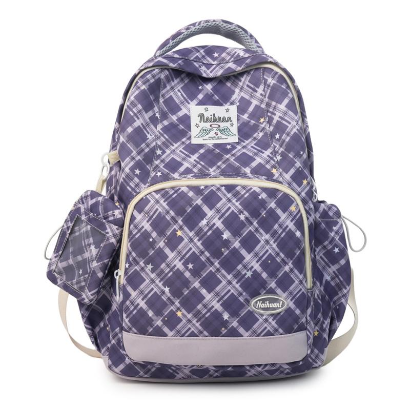 

Check Junior High School Schoolbag Women s Large Capacity Backpack фіолетовий
