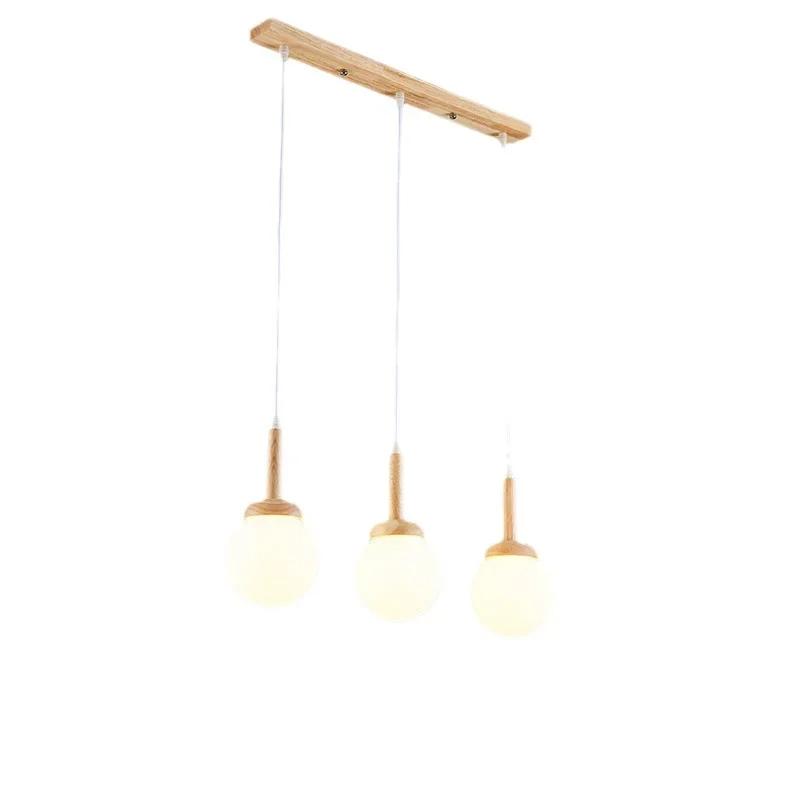 Nordic pendant lamp wood atmospheric Chinese three head dining room dining room modern simple bar personalized creative kitchen