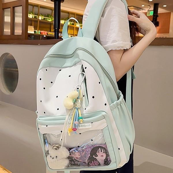 Schoolbag Korean ins new high-value fresh and sweet contrasting polka dot backpack junior high school students lightweight spring outing backpack