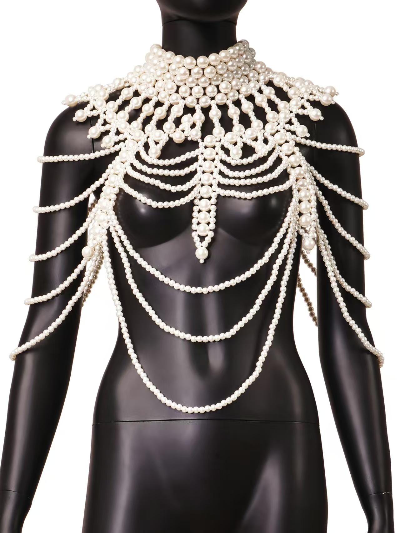 Многослойная Жемчужная Цепь на Тело Тяжелая Промышленность Аксессуары для Платья-Бюстье Бахрома Шарф Ожерелье Мода