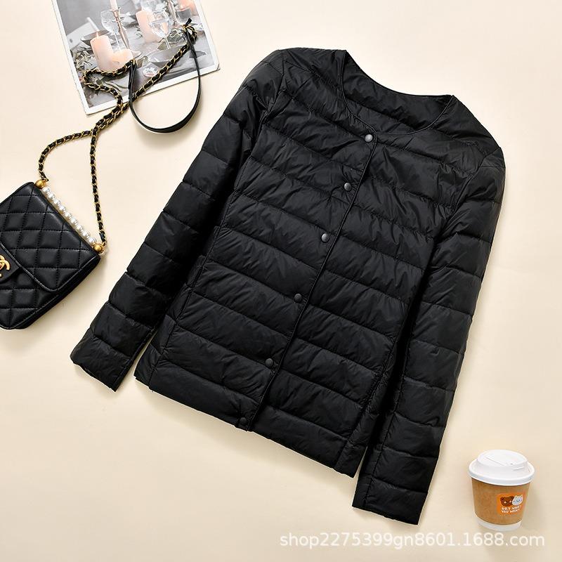 New light and thin down jacket women's round neck warm liner short large size jacket autumn and winter women's clothing collarless