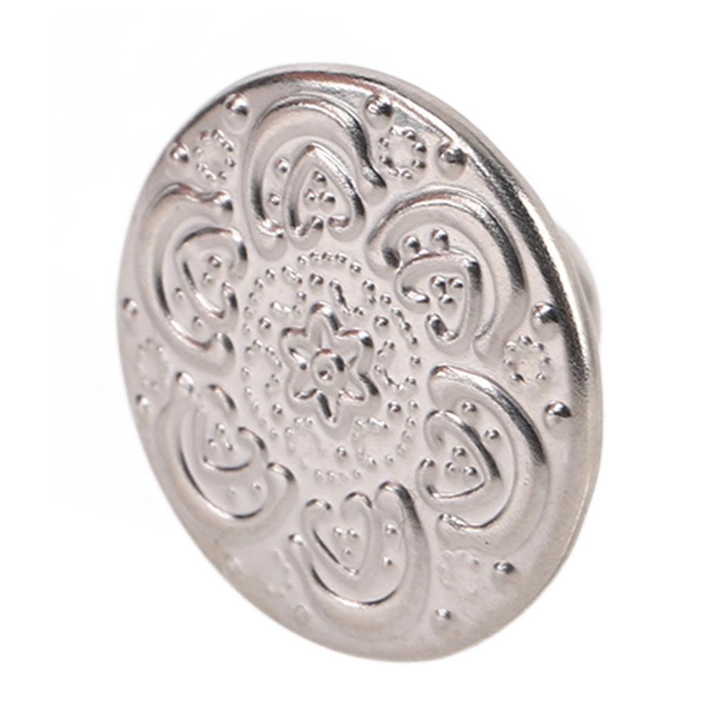 50 Set Pants Buttons Pins No Sew Removable 17mm Flower Pattern Stainless Steel Silver with 2x6.5mm P