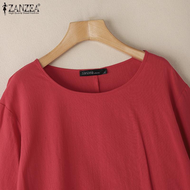 ZANZEA Women Casual Round Neck Loose 3/4 Sleeve Blouse