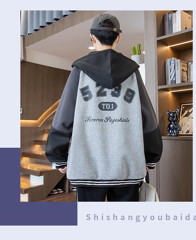 Spring & Autumn Youth Hooded Jacket for Boys - Trendy Color Block Sweatshirt/Cardigan for Teens