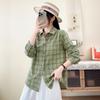Japanese retro literary and artistic style double-layer cotton yarn plaid shirt spring and autumn new pure cotton loose and versatile long-sleeved 
