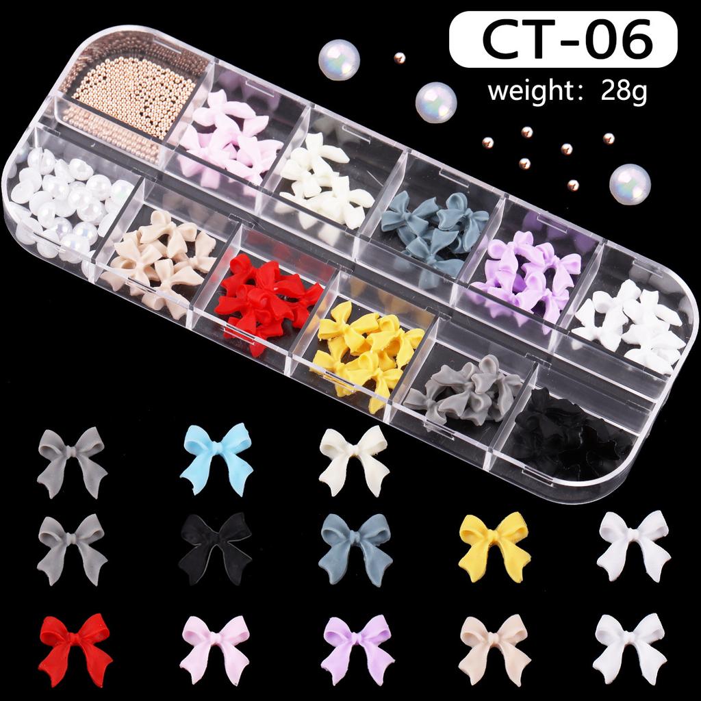12-Grid Box Nail Art Resin Bow Streamer Ballet Alloy Butterfly Jewelry Diy Accessories