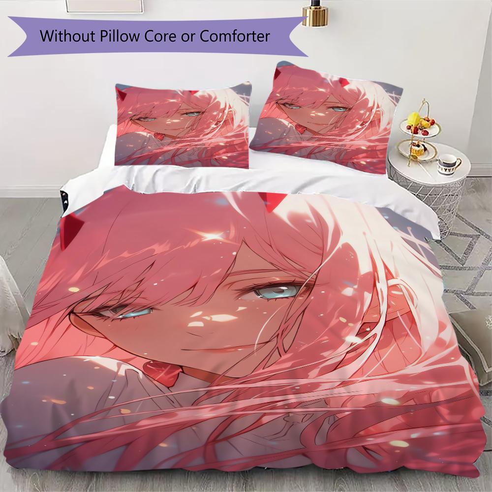 Darling In The Franxx Pattern Bedding Uilt Set Uilt Cover Pillowcase Home Decoration Birthday Gift (1 * Duvet Cover + 2 * Pillowcase Without Core)