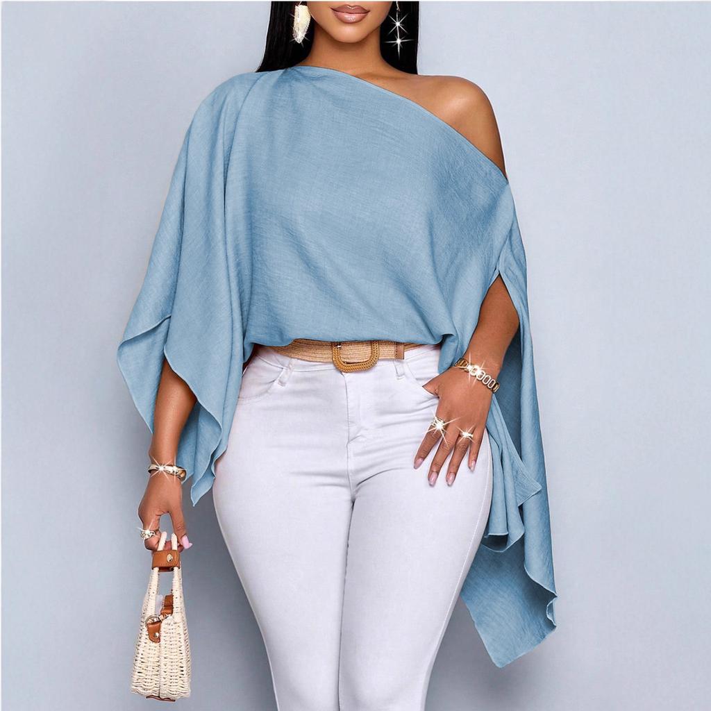 Dames Casual Off Shoulder Losse Vleermuismouw Effen Kleur Elegante Blouse