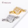 18K Gold Plated Inlay Zircon Square Connector Lock For Pearl Necklace Making,High Quality Beads End Cap Clasp Fastener