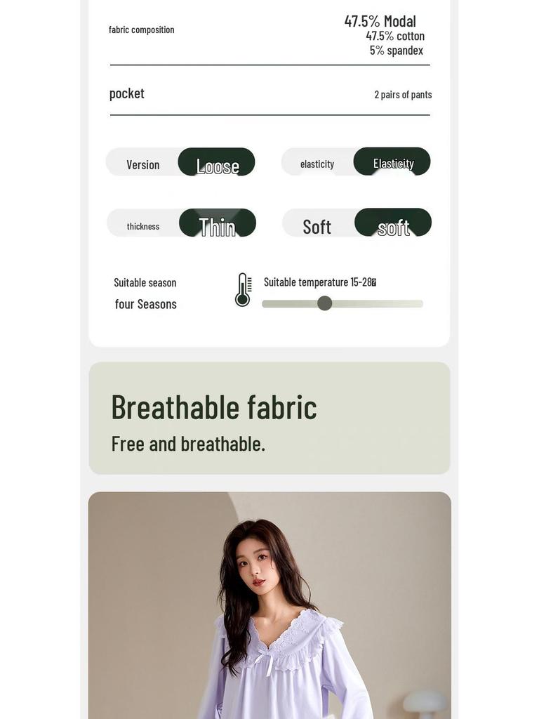 Women's Long Sleeve Modal Cotton Pajamas - Thin, Plus Size Home Wear for Middle-Aged Moms, Ideal for Spring, Autumn, and Winter