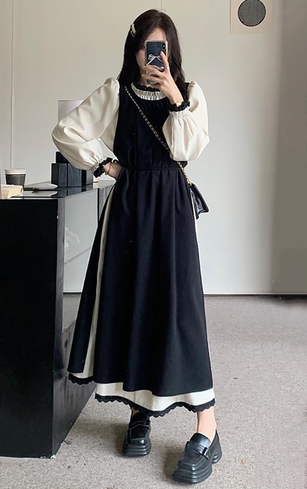 Chubikime Layered Dress Long Soft and Plus Perfect for and Spring Women's 2-Piece Set, Sleeves, Thick, Warm, A-Line, Stylish, Casual, Formal, Sizes,