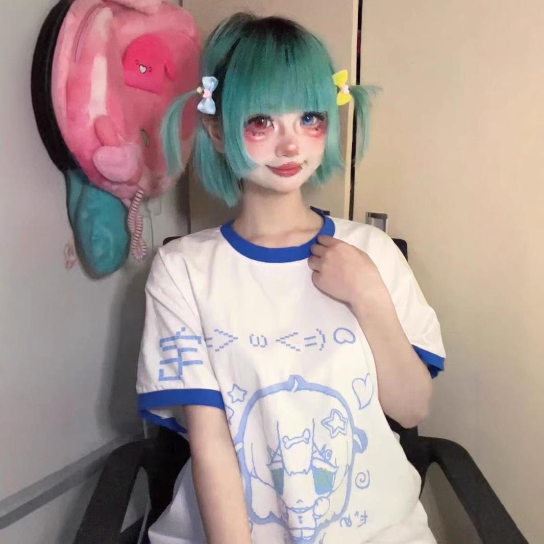 

Japanese Style Cute Patchwork T-shirt for Women - Summer Short Sleeve Loose Fit Small