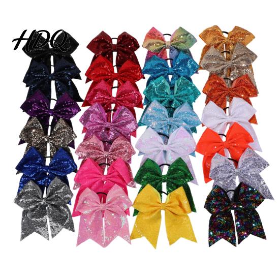 Haargummis für Gymnastik Pailletten Schleifen Elastisches Band Groß Cheerleading Festival Dekorationen Band Pferdeschwanzhalter Glitzer Scrunchies Damen Mädchen Teenager