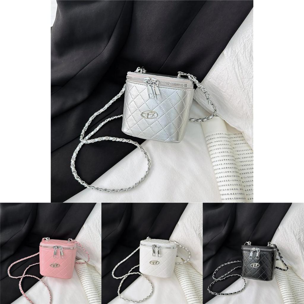 Girls Trendy Quilted Chain Crossbody Bag Lightweight Versatile Childfriendly Pure Color Small Purse For Use Everyday