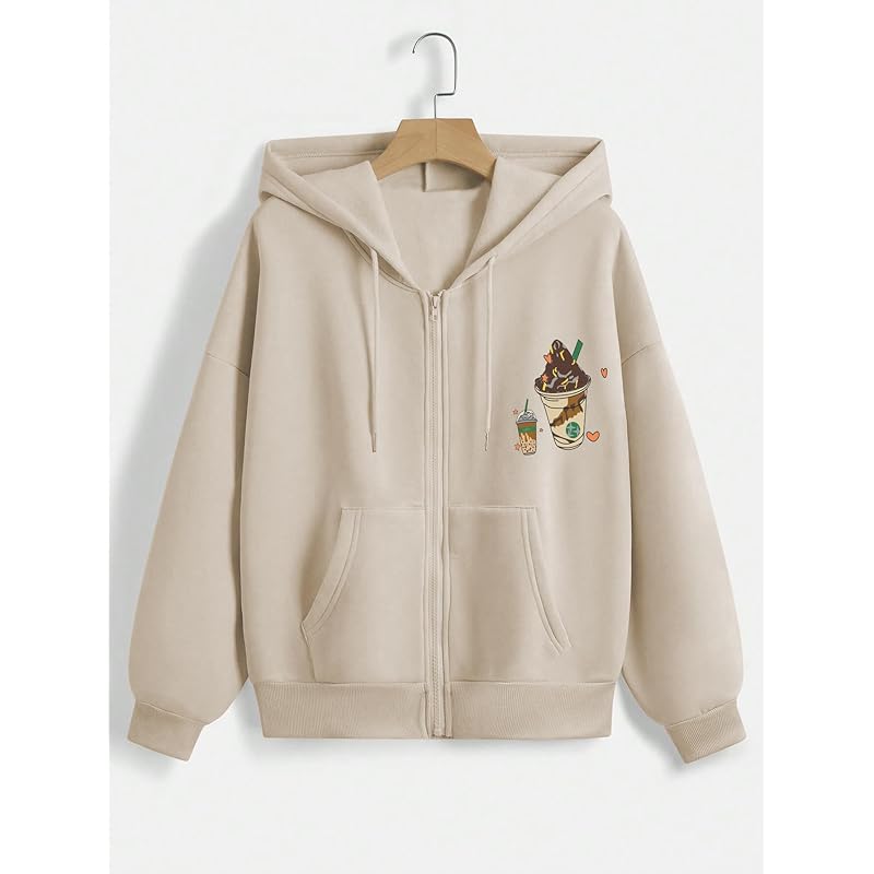 TAGAS Women's Cotton Blend Seasonal Basic Hooded Regular Fit Sweatshirt (Beige, 2XL)