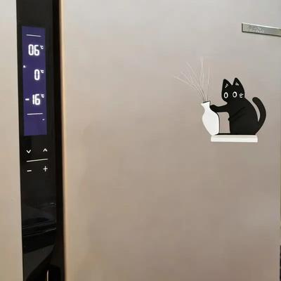 Black Cat Pushing Vase Decor Cat Whisker Collection & Memorial Box Fridge Magnet Home Office Decor Perfect Gift For Cat Lovers