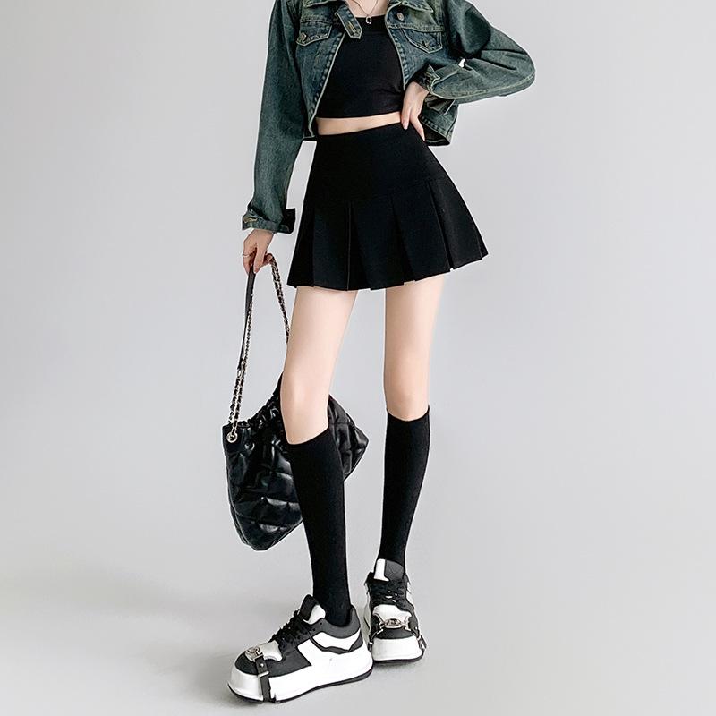 2026 Spring Korean Style High-Waisted Pleated A-Line Skirt - Versatile, Fashionable, Short with Zipper