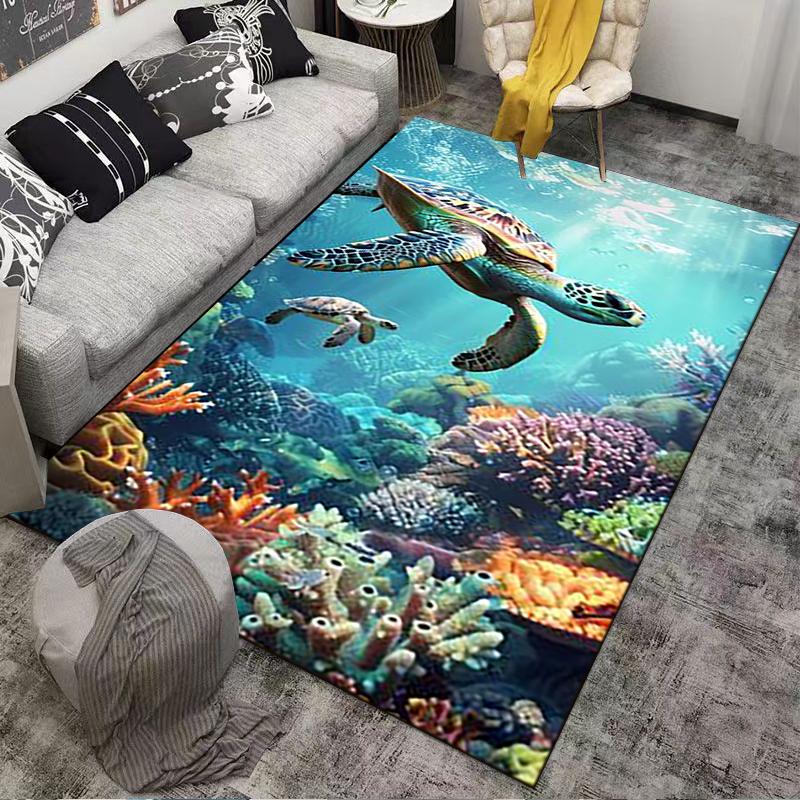 Sea Turtle Underwater Coral Reef Themed Area Rug for Home Decor Suitable for use as an anti-slip for living room bedroom sofas
