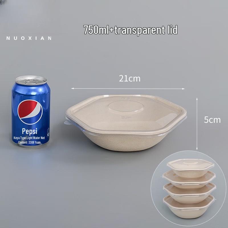 Disposable Hexagonal Paper Pulp Takeaway Bowls with Lids