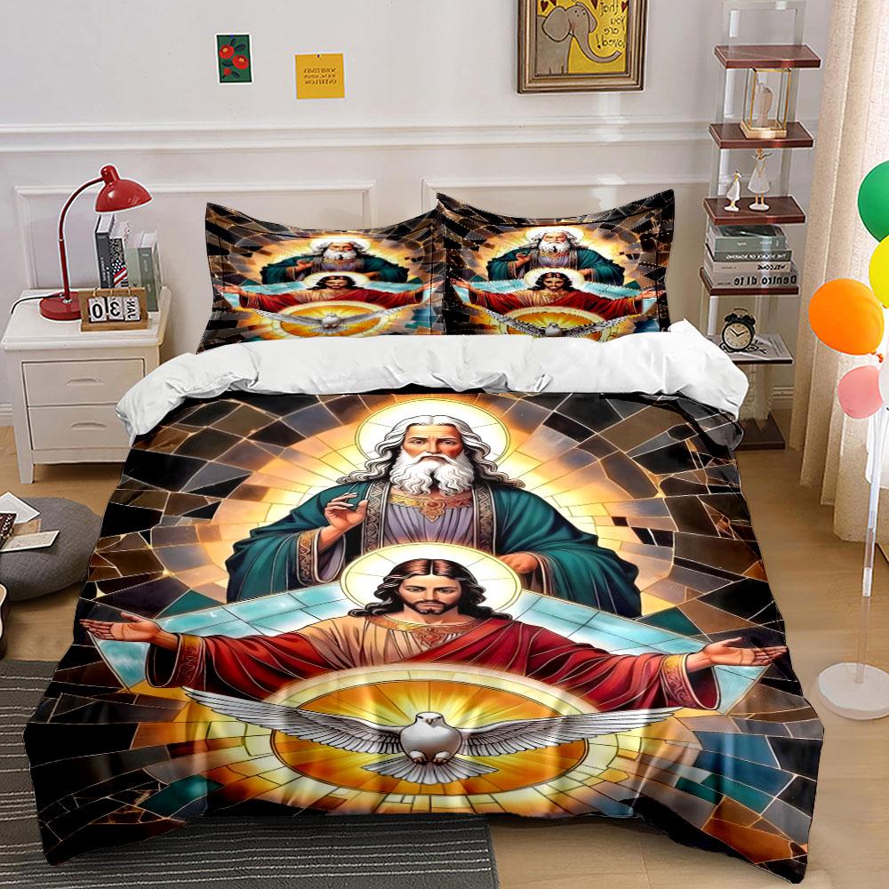 Stained glass religious depiction. Bedding sets Duvet cover sets Duvet covers Pillowcases(1*Duvet Cover 2*Pillowcases without duvet insert)