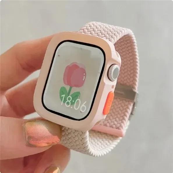 Candy Silicone Case+Strap For Apple Watch Series 9 8 7 45mm 41mm Band SE 6 5 4 44mm 40mm Nylon Correa Strap Iwatch Ultra 2 49mm