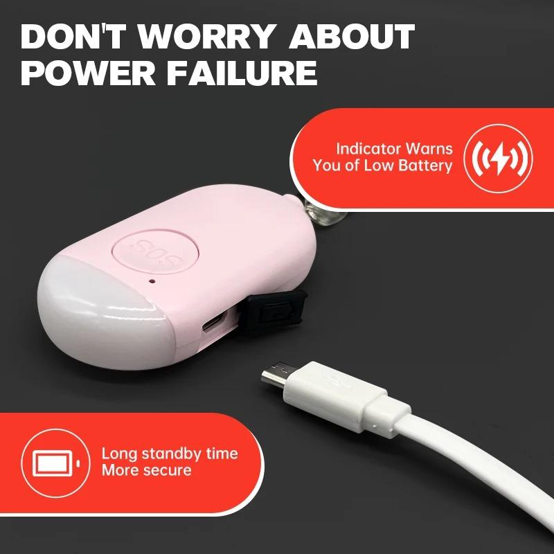 Personal SOS Defense Alarm 130dB with LED Light Rechargeable Self Defense Woman Safety Alarm Key Chain Emergency Anti-Attack
