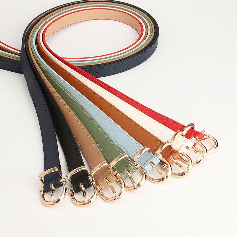 Korean Style Women's Multi-Color Leather Belt, Versatile Thin Waist Accessory for Students, Fashionable Match for Jeans and Clothing.
