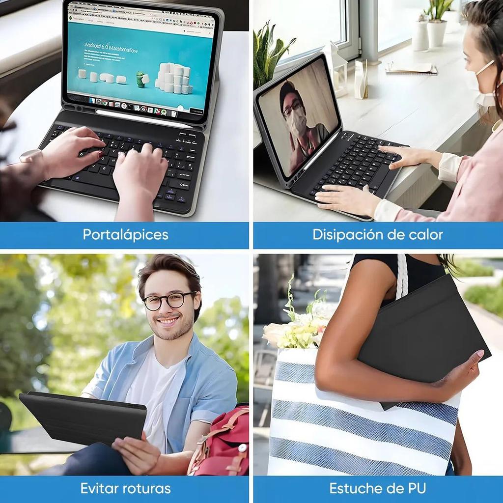 Compatible Backlit Bluetooth Keyboard Case with Pen Slot for iPad 10th Gen - Spanish Layout & 11th Stand Shell