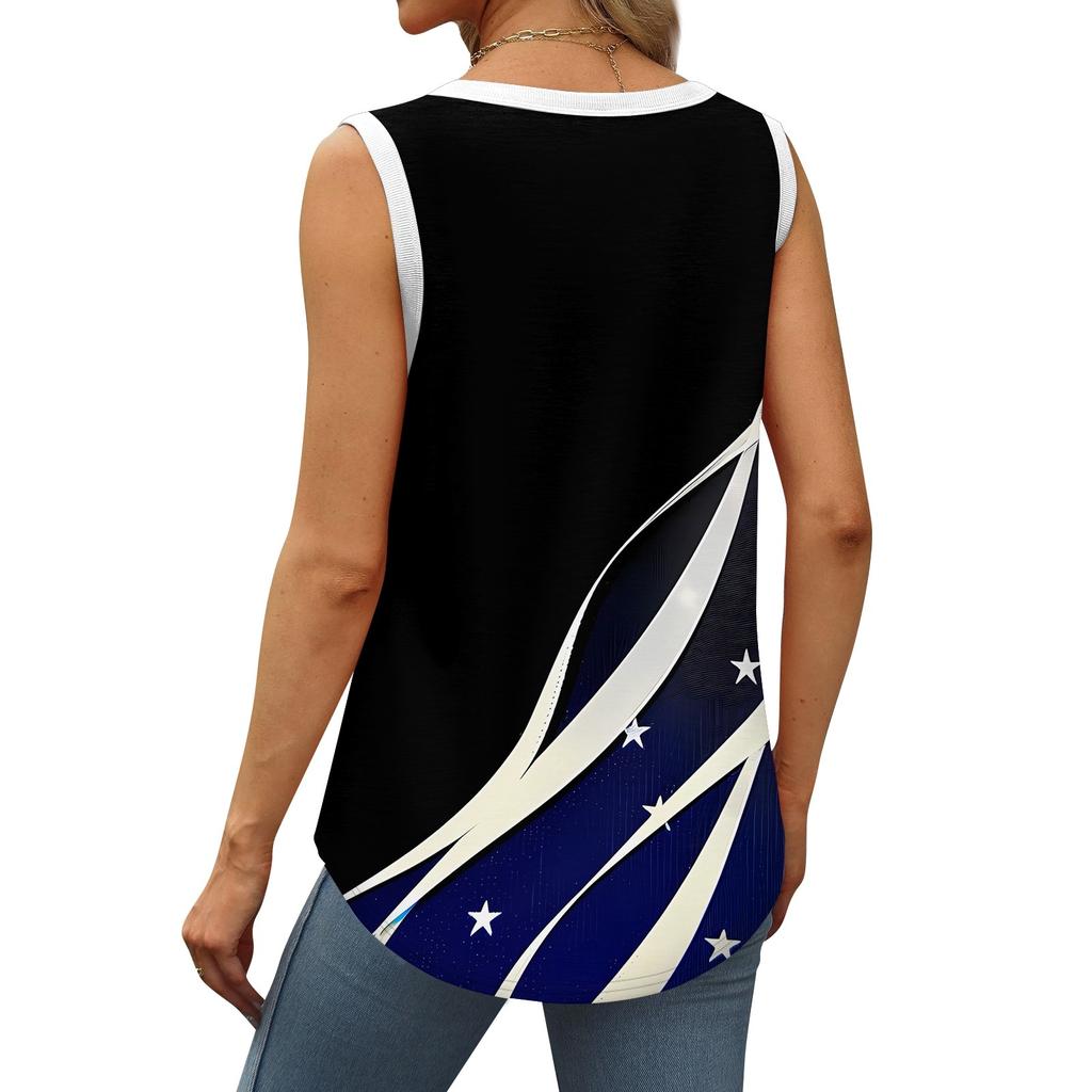 Débardeur pour femmes, col en U, basique, décontracté, fluide, sans manches, coupe latérale profonde, imprimé, hauts pour femmes