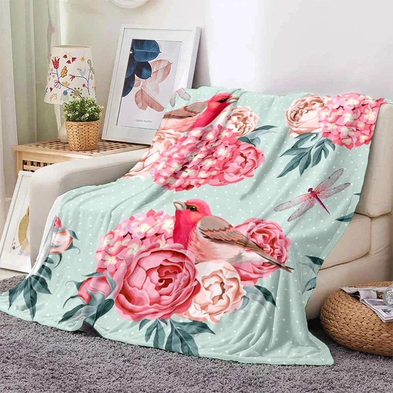 Pink Rose Flowers Printed Blanket for Sofa Bed Travel Camping Living Room Office Conditioning Blanket for All Seasons Gifts