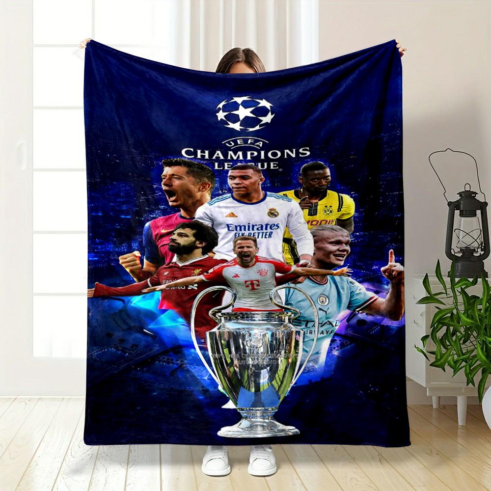 UEFA Champions League Trophy Design printed Flannel blanket for bedroom, living room, sofa, and nap