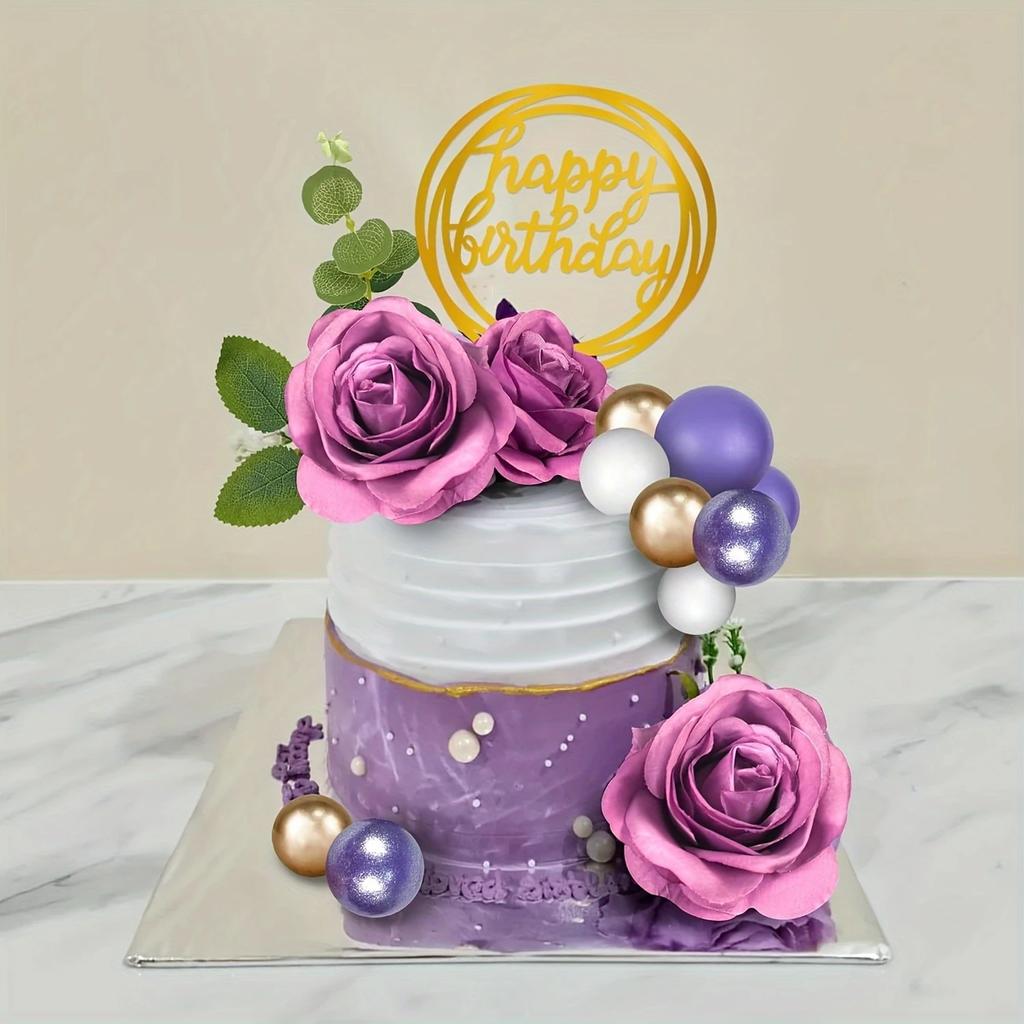 28 BUC Torturi Decorate Tort cu Flori Violet Aur Alb Boem La Mulți Ani Tort Decorat Nuntă