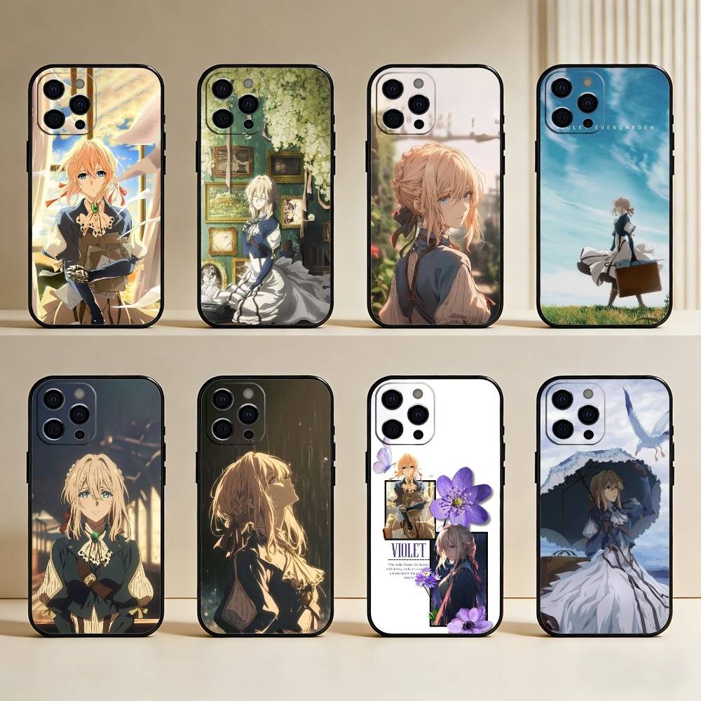 V-Violet E-Evergarden Phone Case For iPhone17,16,15,14,13,12 Plus,Max Soft Silicone Black Cover