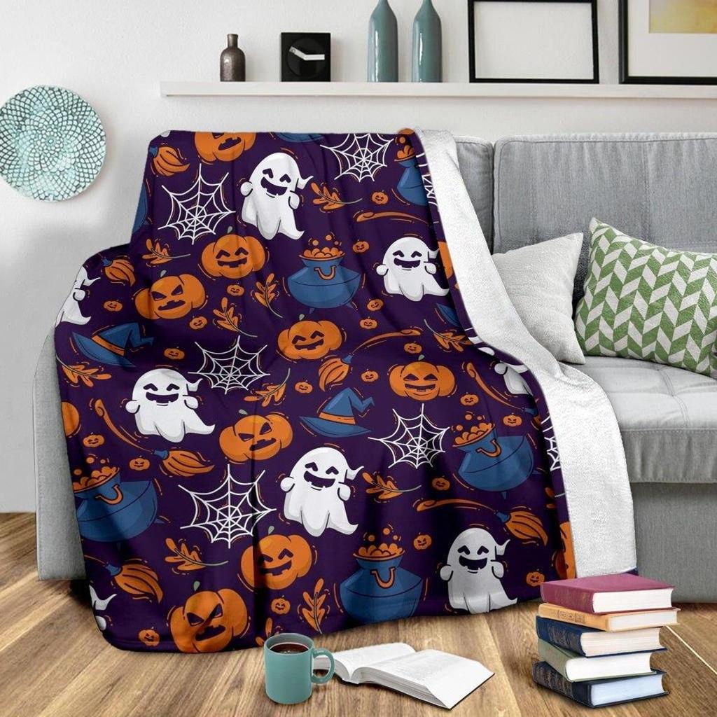 Halloween Ghosts Deka s potiskem dýně Deka na rozkládací pohovku Super měkká hřejivá přikrývka Deka z flanelu