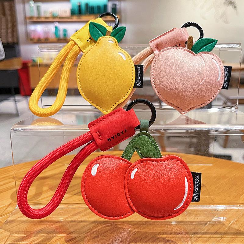 Creative Leather Fruit Keychain Cartoon Peach Lemon Cherry Keychain Pendant Exquisite Bags Hanging Accessories Girls Gifts