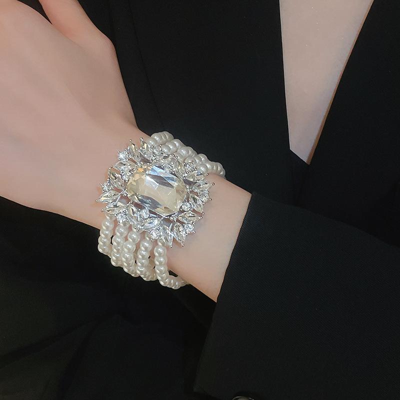 French light luxury zircon multi-layer pearl necklace earrings bracelet set fashion collarbone chain high-end niche jewelry