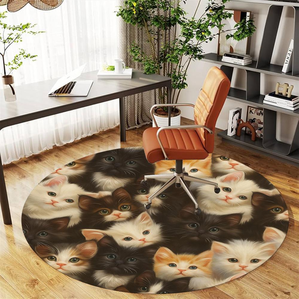 1pc Kittens, Circular Round Chair mat Area Rug - Non-Slip, Floor Mat for Office, Bedroom, home decor Christmas Gift p0811384
