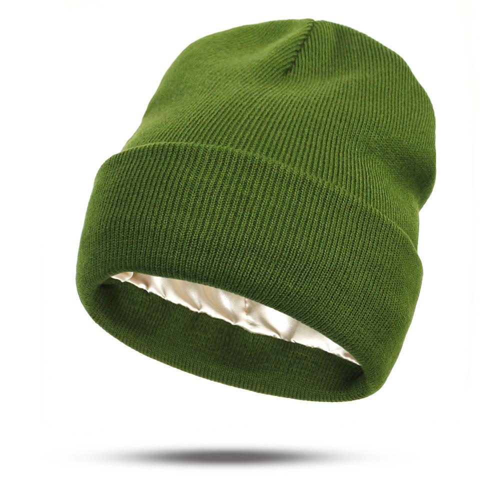 European & American Satin Brocade Winter Hat: Women's Warm Knitted Hair Protection, Acrylic Wool Blend.