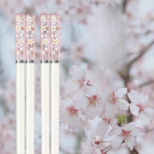 Amber Sakura Japanische Essstäbchen, rosa Kirschblüten-Sushi, wiederverwendbare Lebensmittelstäbchen, wunderschönes chinesisches Essstäbchen-Geschirr