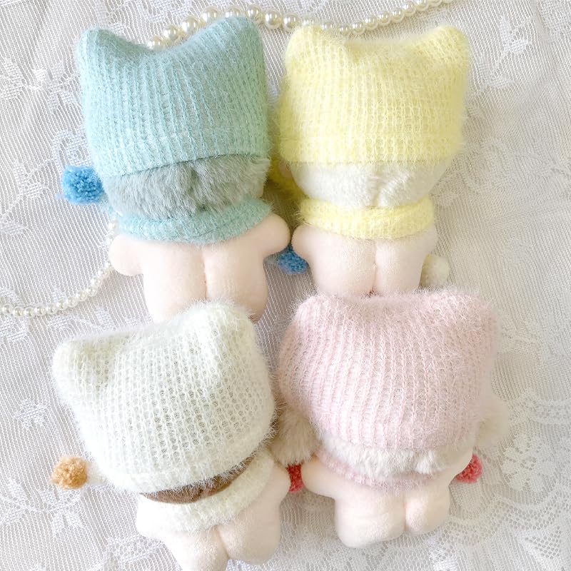 Cat Ear Knit Hat & Scarf Set for 10cm Plush Toy, Yellow [Used]