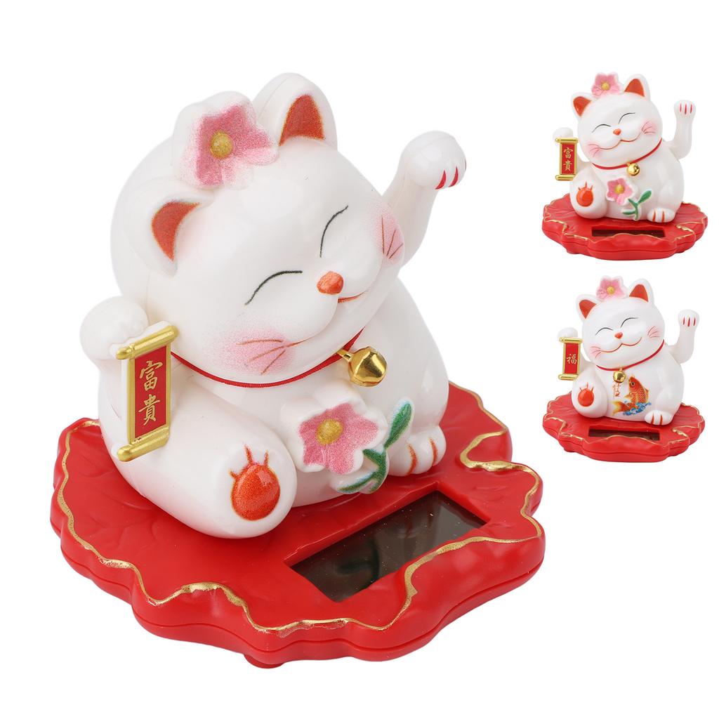 Solar Fortune Cat Vivid Lovely Chinese Cat Solar Powered Waving Arm Lucky Cat for Home Office and Ca