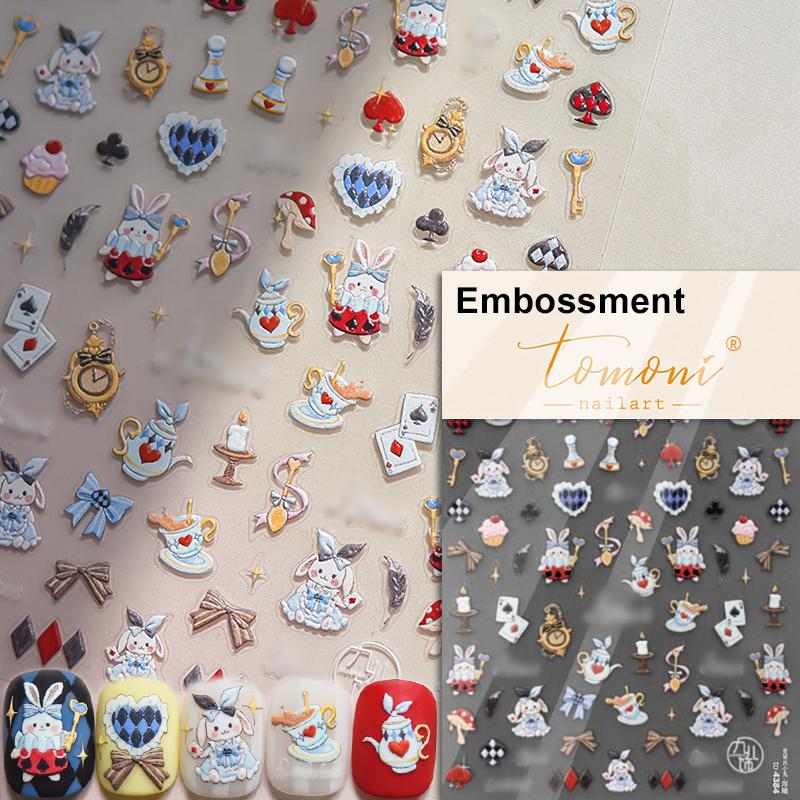 Lovely Strawberry Rabbit Cartoon 5D Embossed Reliefs Self Adhesive Nail Art Decorations Stickers 3D Manicure Decals