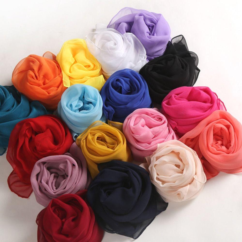 Fashion Chiffon Women Scarf Thin Solid Color Long Shawls and Wraps Soft Breathable Beach Sunscreen Hijab